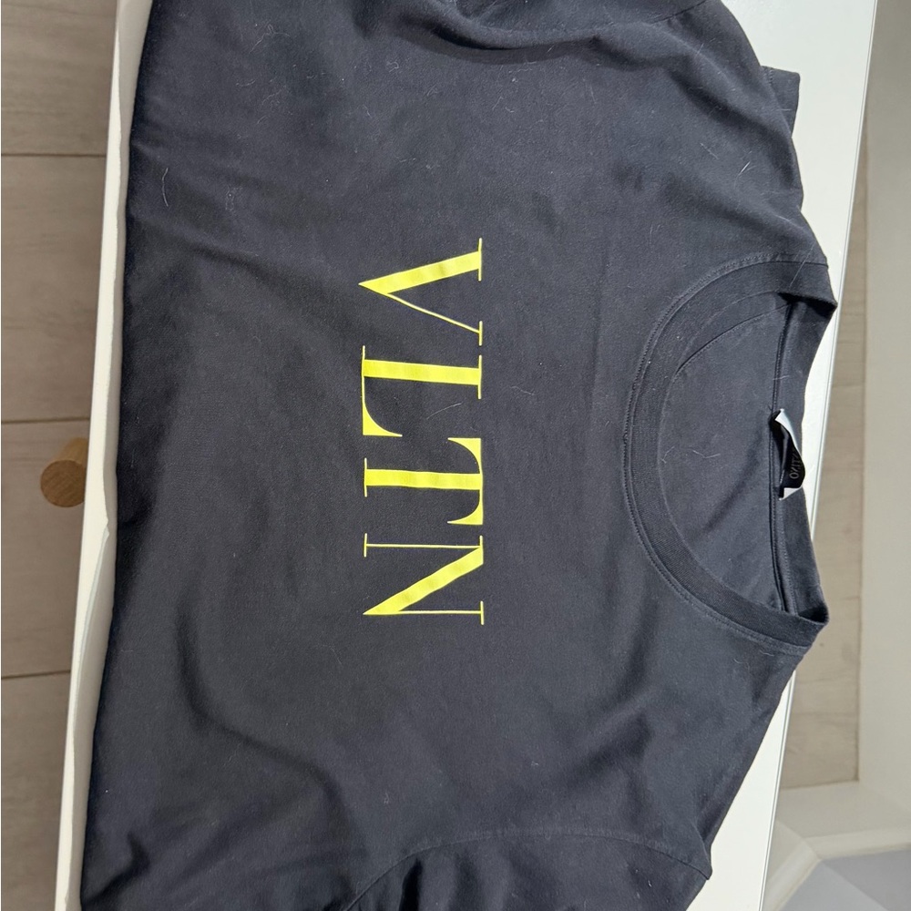 Valentino Black Tee with neon green letters